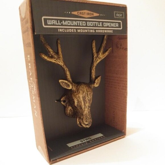 The KRAFTSMAN Co. Cast Iron Bottle Opener Stag Wall Mounted w/Hardware - Picture 3 of 7